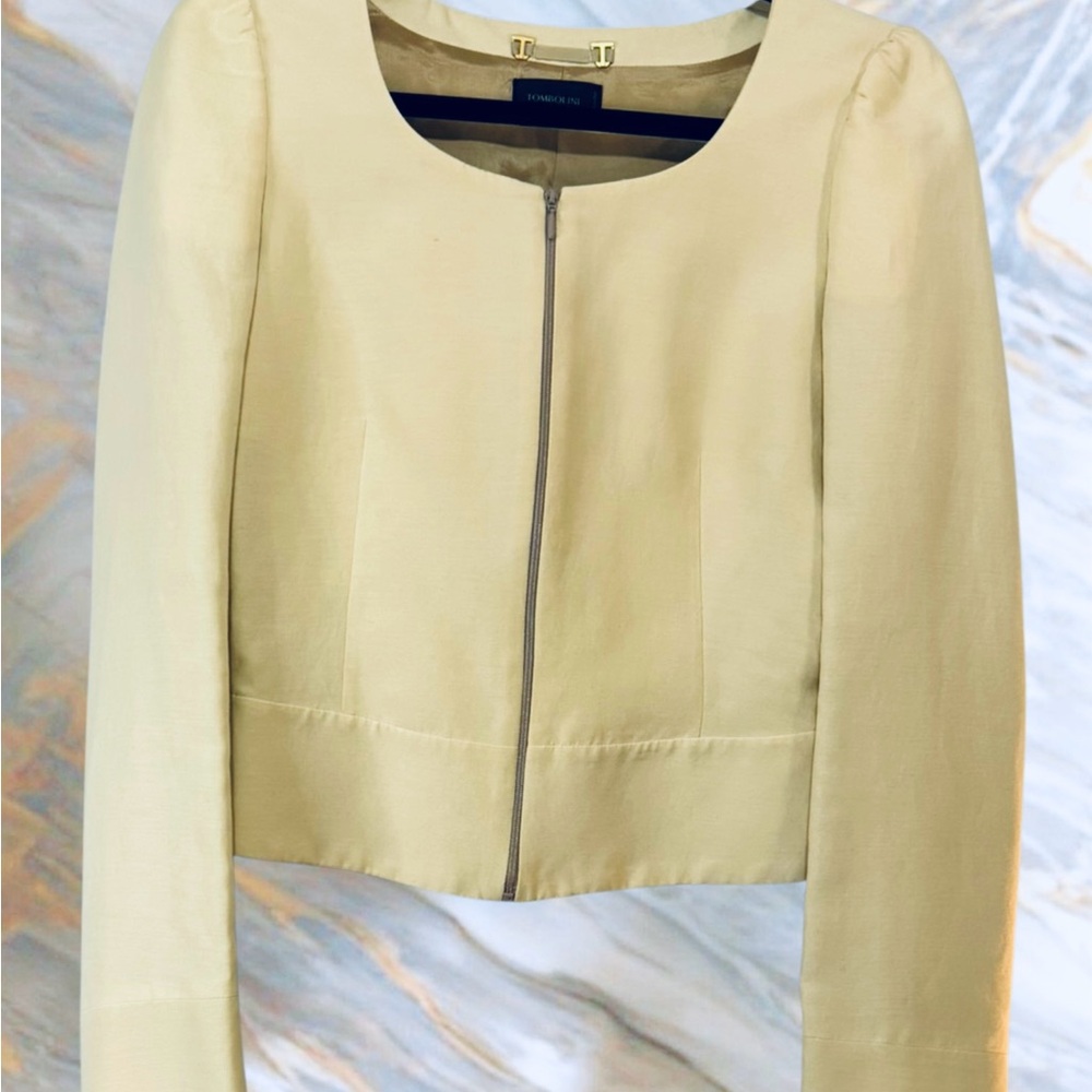 Tombolini Italy Yellow Silk Blend Cropped Blazer ✨ Polished Minimalism 🌼